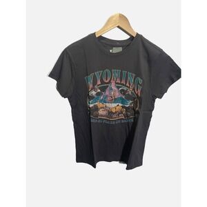 Doe Wyoming Graphic Tee Shirt Charcoal Gray Mountain Bison Eagle Western S NEW